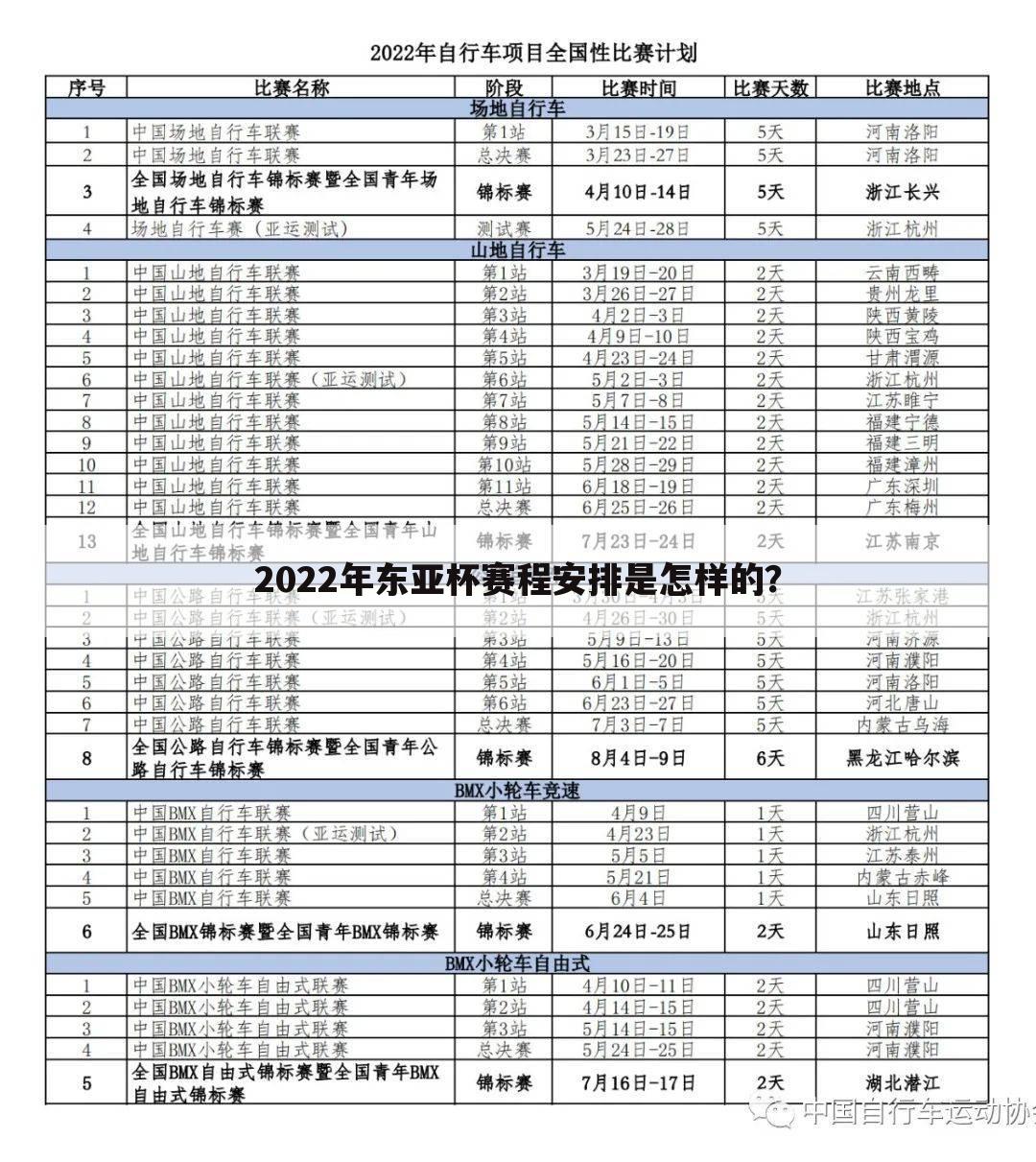 2022年东亚杯赛程安排是怎样的？